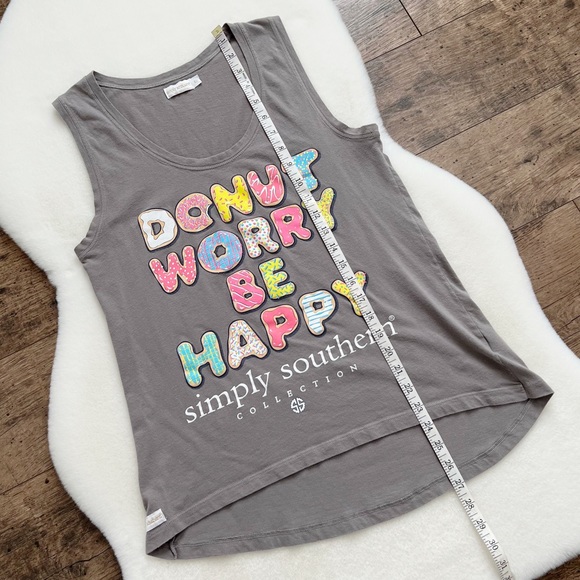 Simply Southern Tank Top “Donut Worry Be Happy” Tee | Grey/Multi | S - Picture 10 of 12